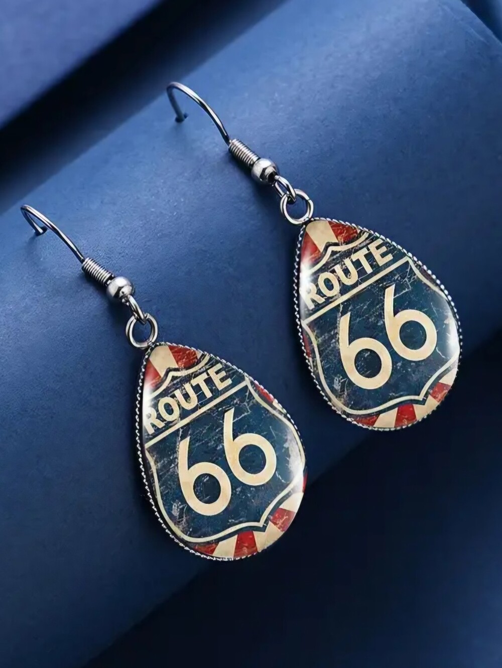 NEW Route 66 Red White Blue Dangle Earrings